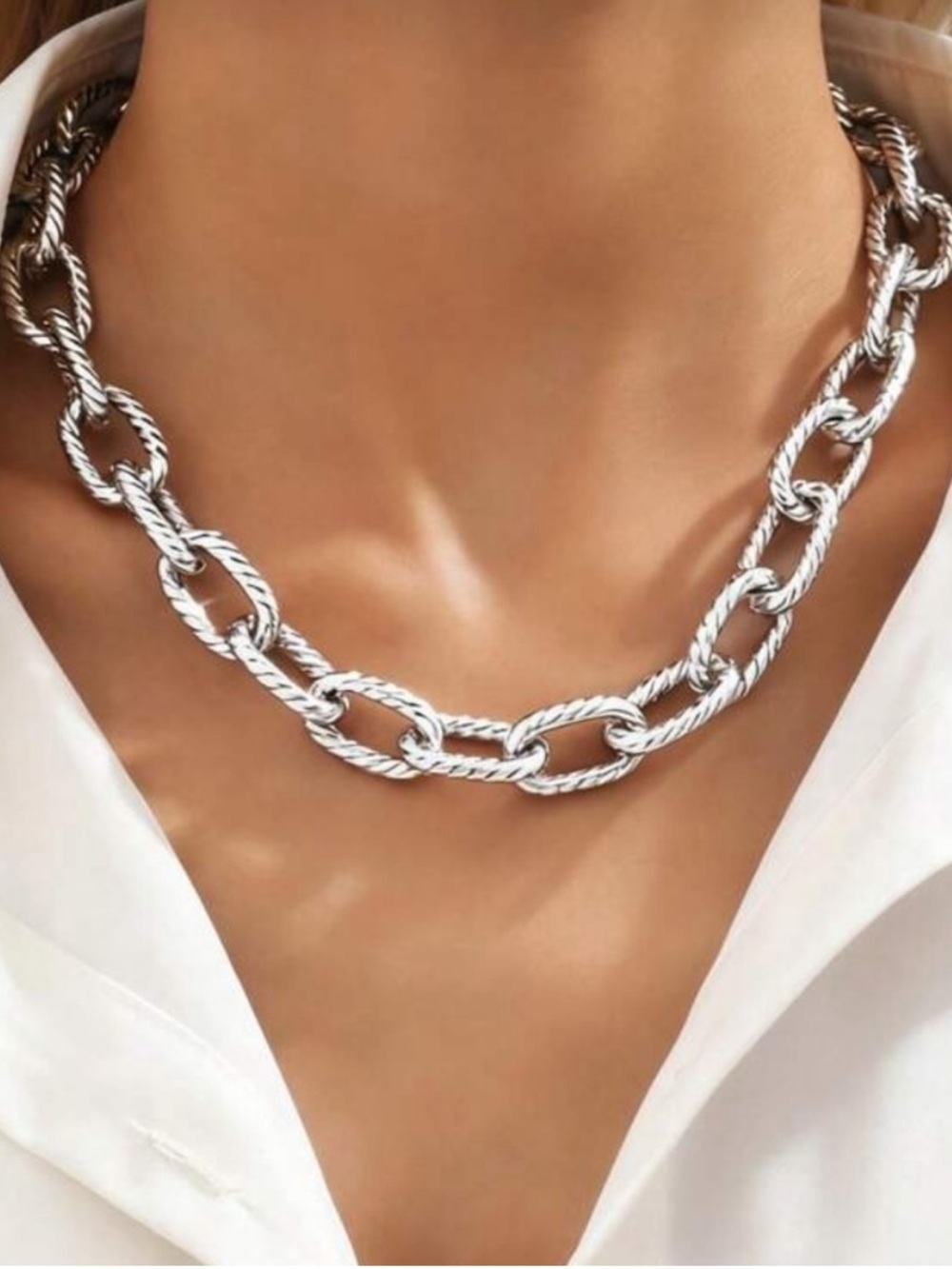 Twisted Chunky Silver-Link Necklace